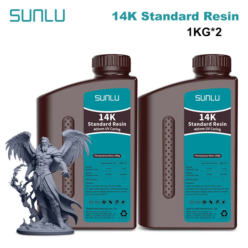 SUNLU 14K Standard Resin 405nm UV for LCD 3D Printers – 2KG Pack (1KG x 2 Bottles)
