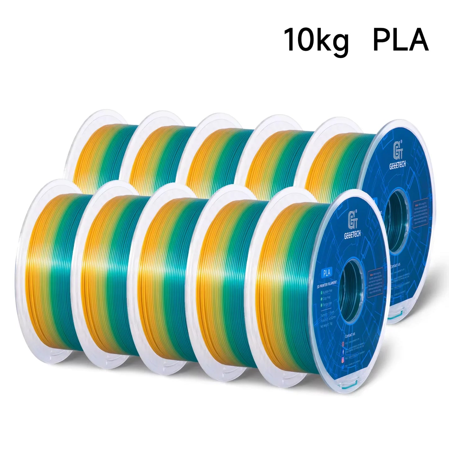 Geeetech Standard PLA Filament – 10KG Bulk Pack (10 × 1KG Spools, 1.75mm) – Tangle-Free, ±0.03mm Accuracy