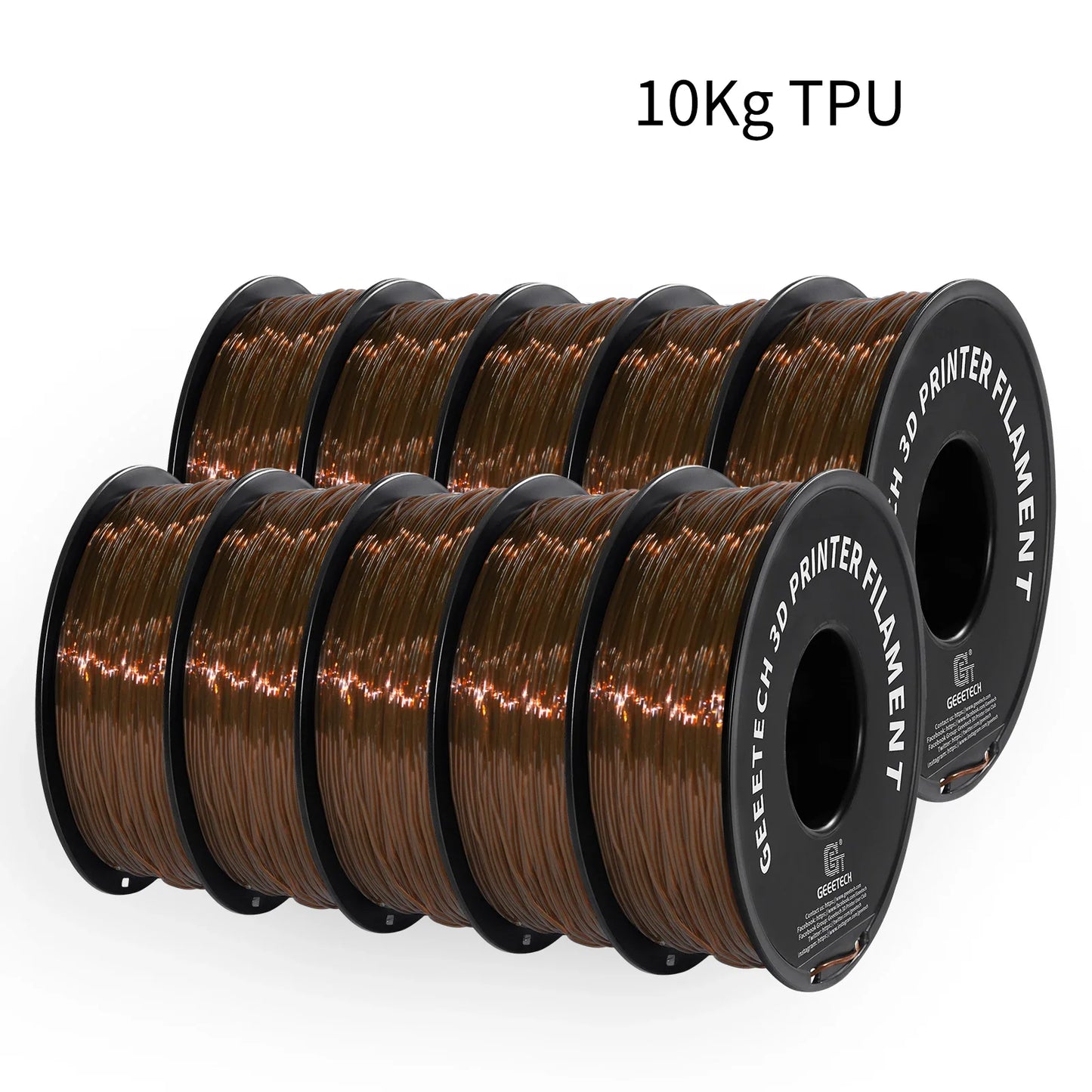 Geeetech TPU 3D Printer Filament – 10KG Bulk Pack (10 × 1KG Spools, 1.75mm) – Shore 95A, Flexible & Durable