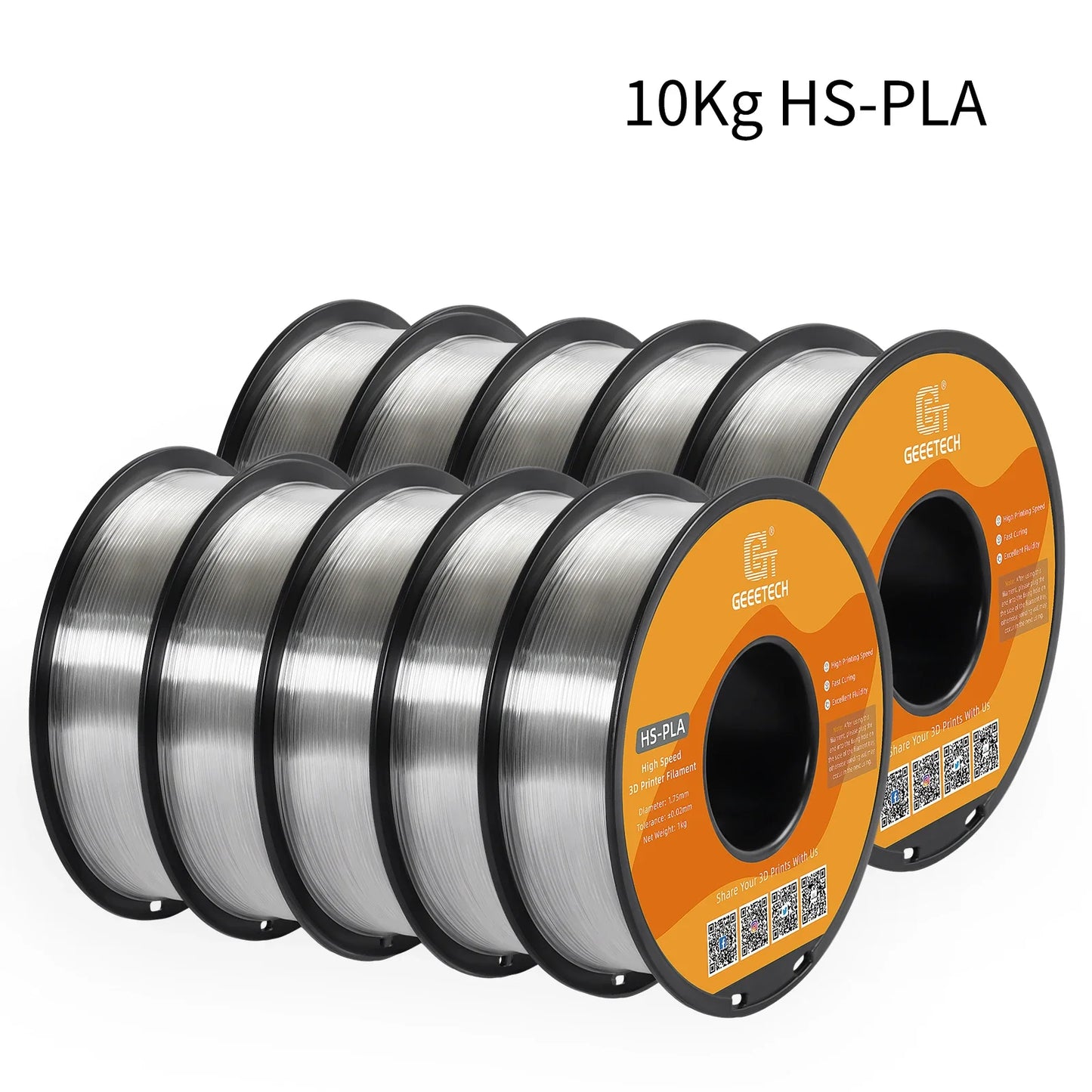 Geeetech High-Speed PLA Filament – 10KG Bulk Pack (10 × 1KG Spools, 1.75mm) – Fast Curing & Smooth Printing