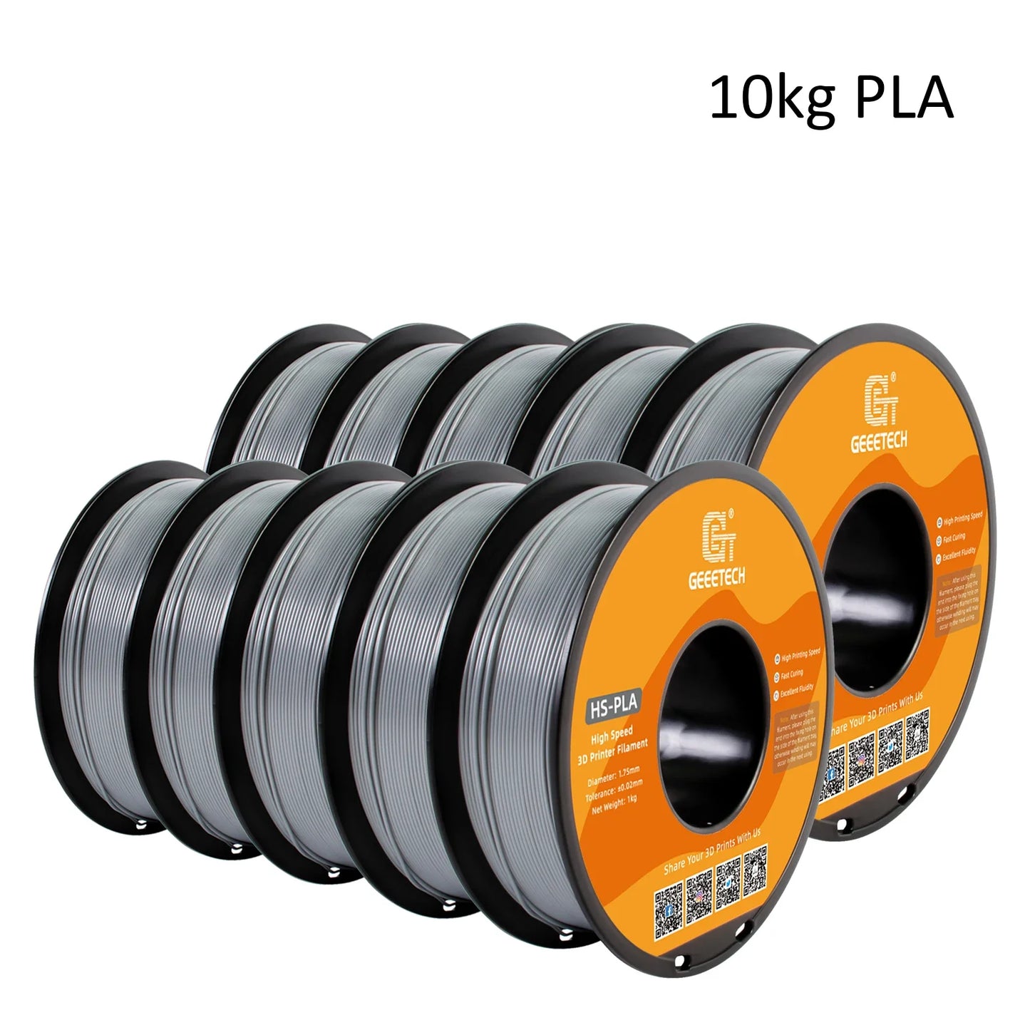 Geeetech High-Speed PLA Filament – 10KG Bulk Pack (10 × 1KG Spools, 1.75mm) – Fast Curing & Smooth Printing
