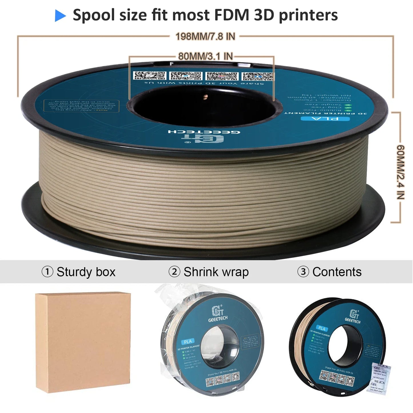 Geeetech Wood PLA Filament – 10KG Bulk Pack (10 × 1KG Spools, 1.75mm) – Natural Wood Texture for Realistic Prints