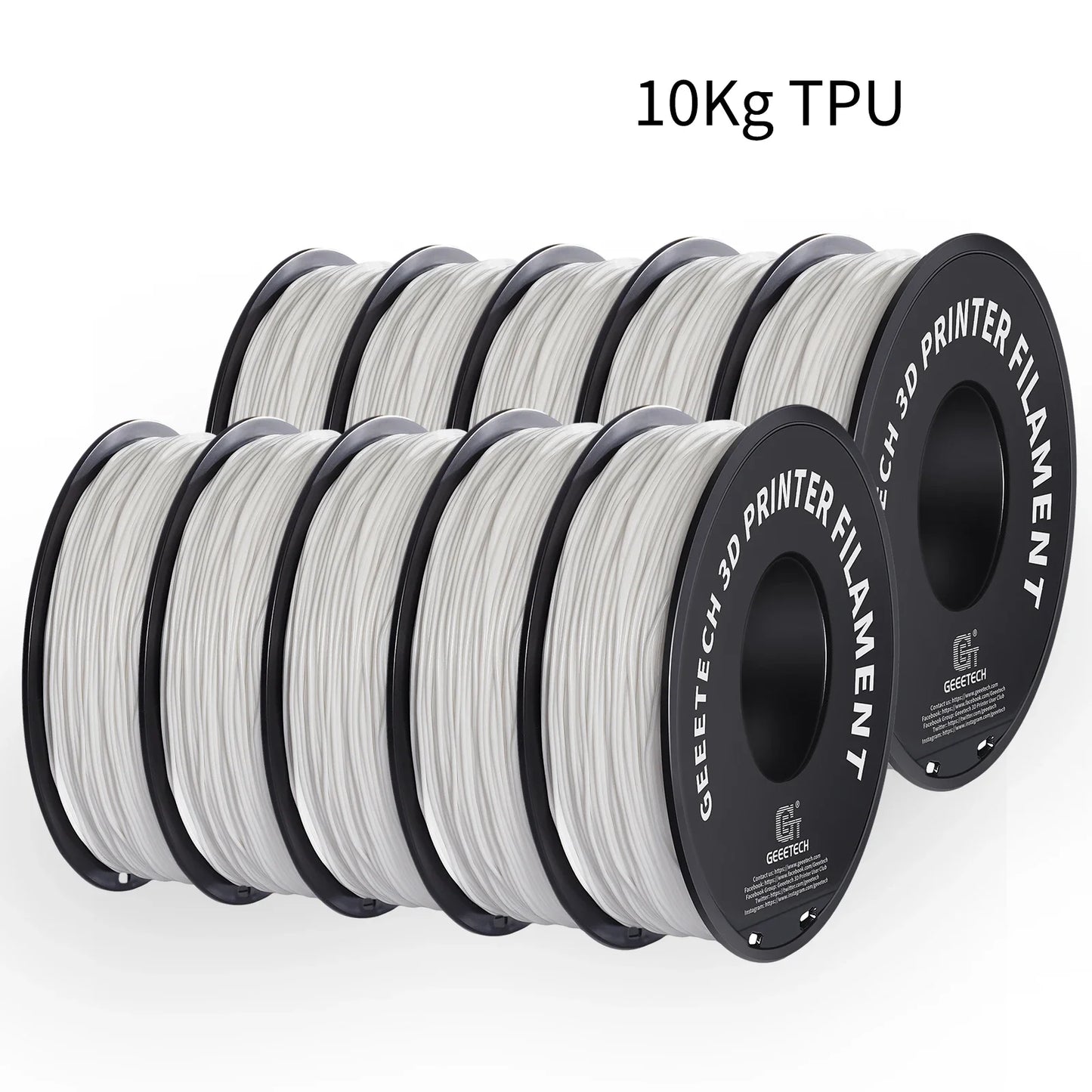 Geeetech TPU 3D Printer Filament – 10KG Bulk Pack (10 × 1KG Spools, 1.75mm) – Shore 95A, Flexible & Durable
