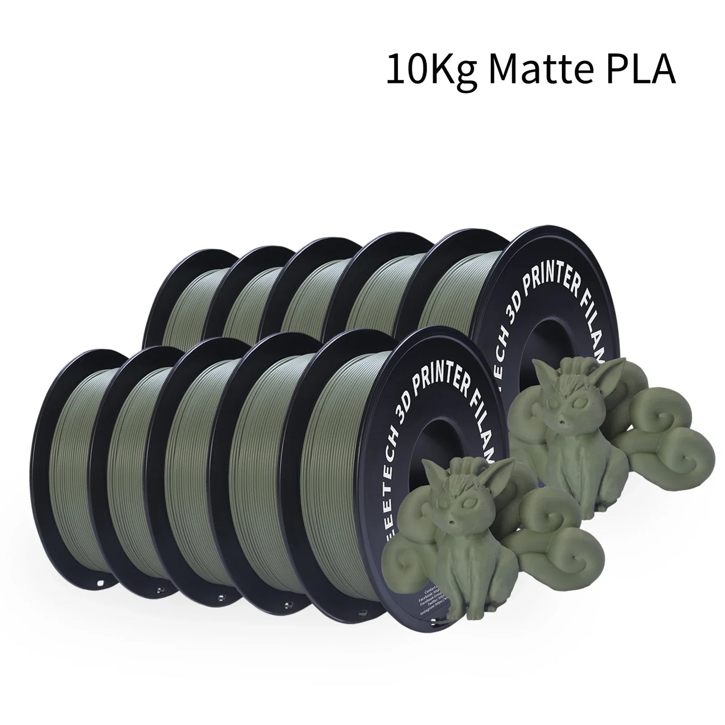 Geeetech Matte PLA Filament – 10KG Bulk Pack (10 × 1KG Spools, 1.75mm) – Smooth, Low-Gloss Finish