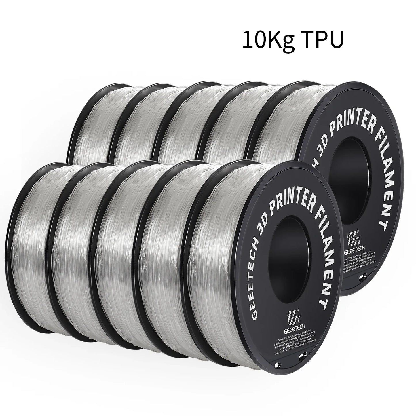 Geeetech TPU 3D Printer Filament – 10KG Bulk Pack (10 × 1KG Spools, 1.75mm) – Shore 95A, Flexible & Durable