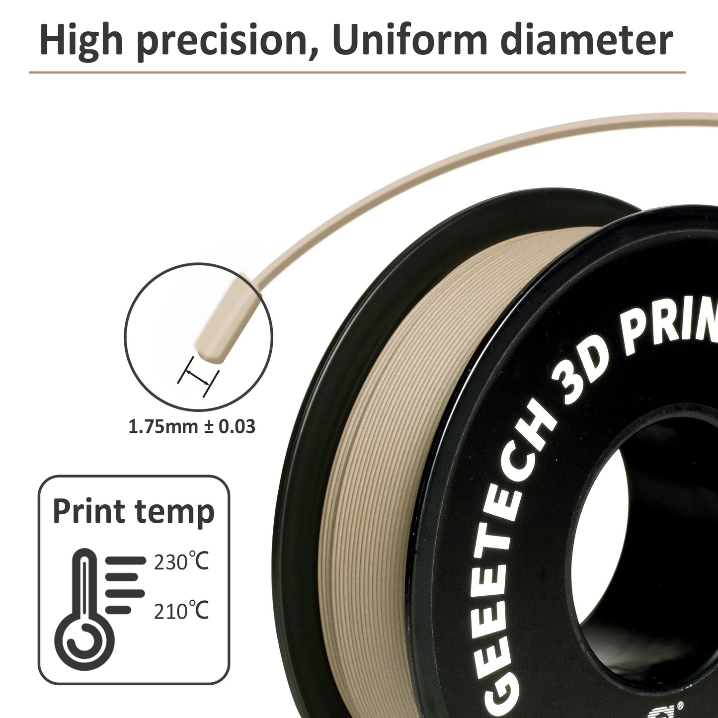 Geeetech Wood PLA Filament – 1.75mm, 1KG (2.2 lbs) Spool – Natural Wood Texture