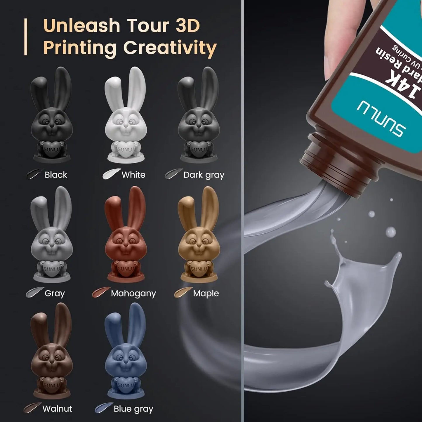 SUNLU 14K Standard Resin 405nm UV for LCD 3D Printers – 2KG Pack (1KG x 2 Bottles)