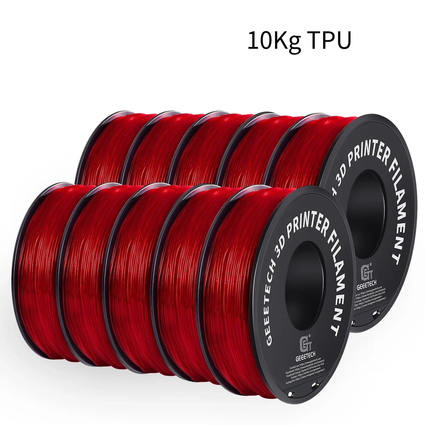 Geeetech TPU 3D Printer Filament – 10KG Bulk Pack (10 × 1KG Spools, 1.75mm) – Shore 95A, Flexible & Durable