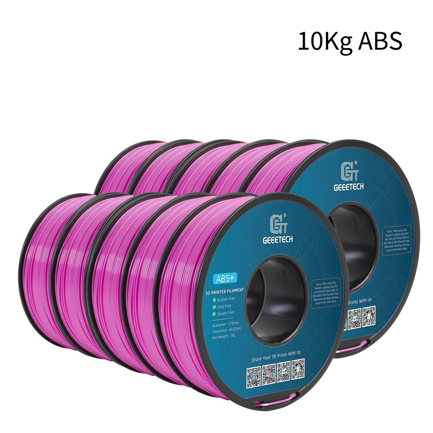 Geeetech ABS+ Filament – 10KG Bulk Pack (10 × 1KG Spools, 1.75mm) – Durable & Tangle-Free for Strong Prints