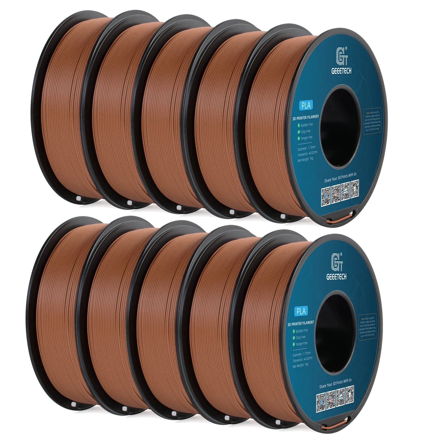 Geeetech Wood PLA Filament – 10KG Bulk Pack (10 × 1KG Spools, 1.75mm) – Natural Wood Texture for Realistic Prints