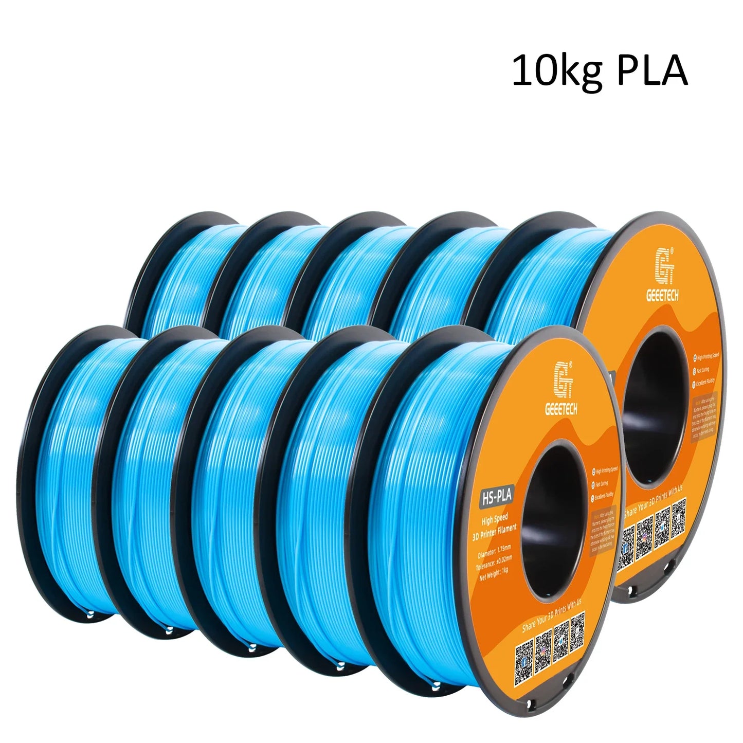 Geeetech High-Speed PLA Filament – 10KG Bulk Pack (10 × 1KG Spools, 1.75mm) – Fast Curing & Smooth Printing