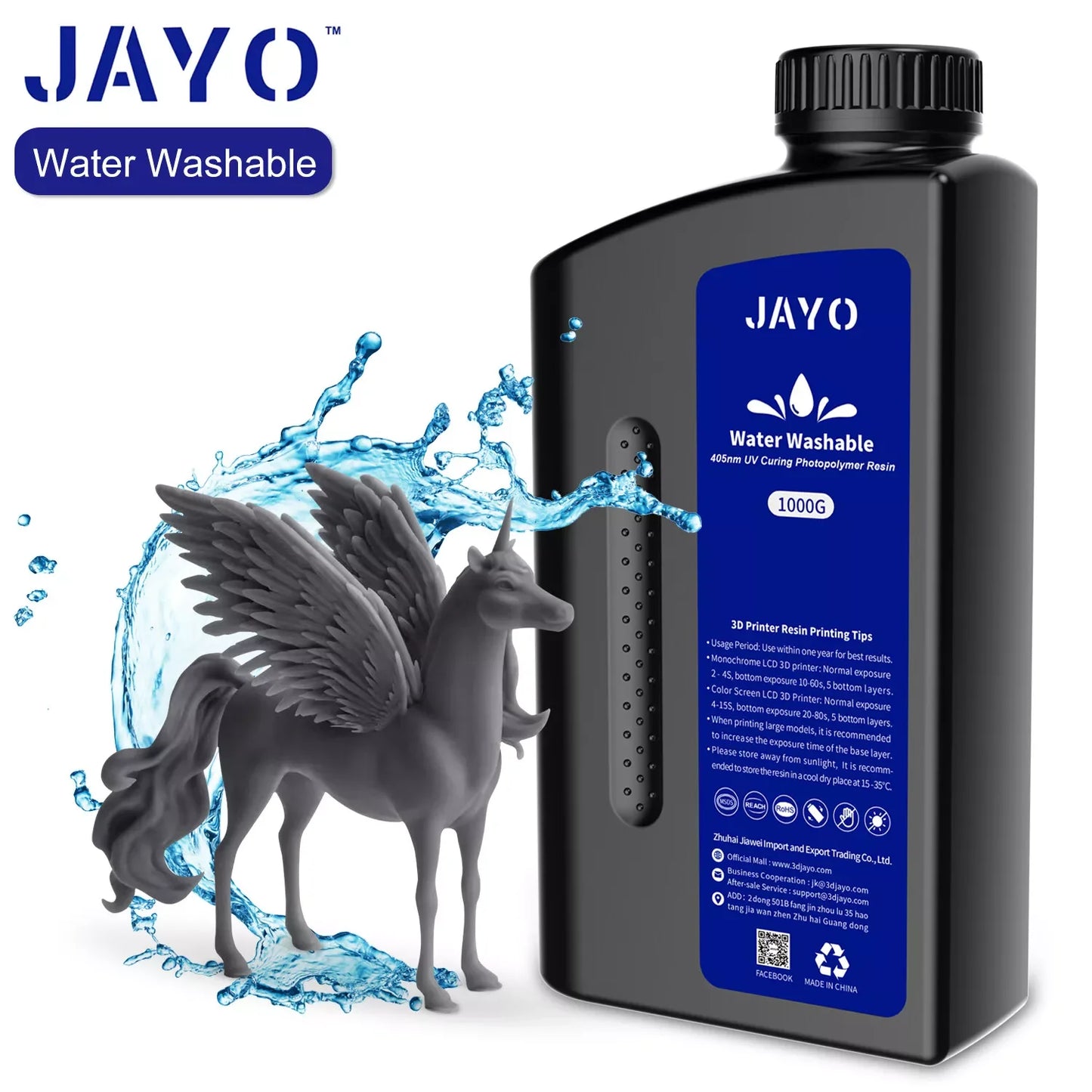 JAYO ABS-Like Standard 3D Printer Resin – 1KG – 395-405nm UV – Water Washable – High Precision & Fast Curing