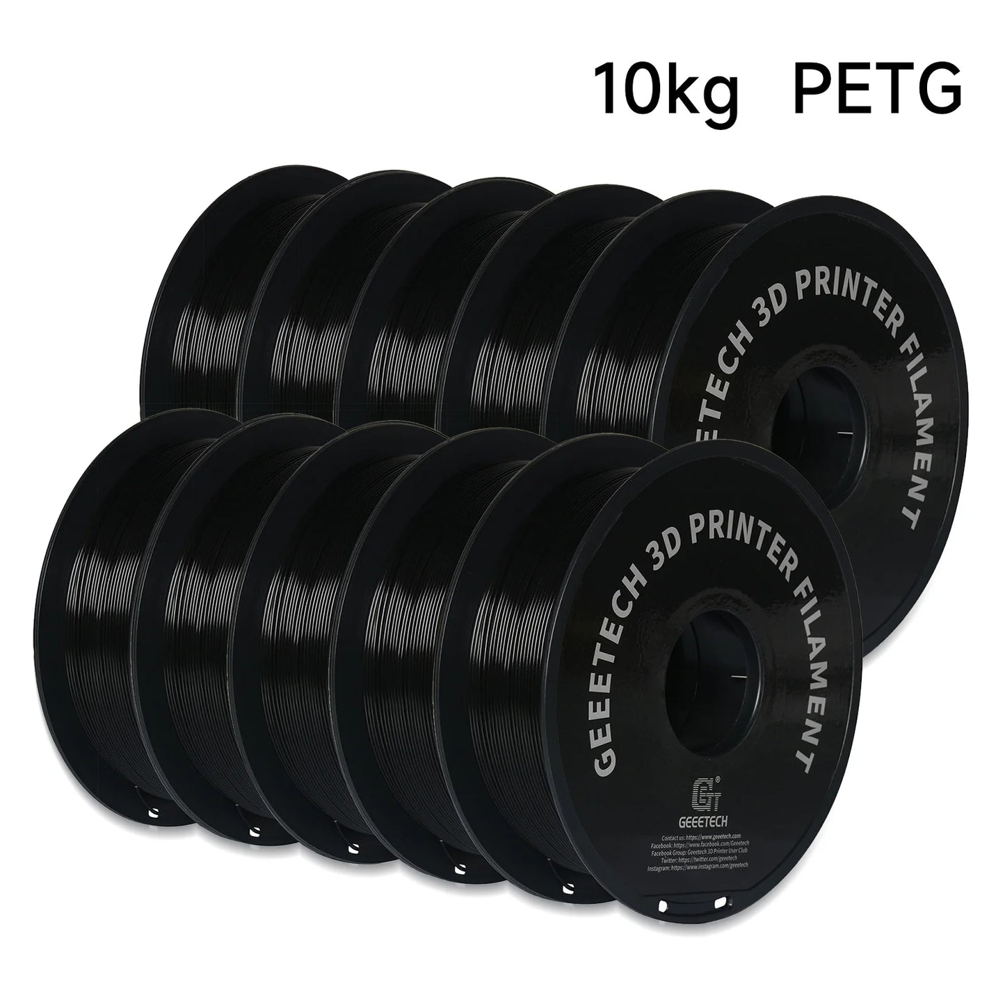 Geeetech PETG Filament – 10KG Bulk Pack (10 × 1KG Spools, 1.75mm) – Strong, Glossy & Warp-Resistant