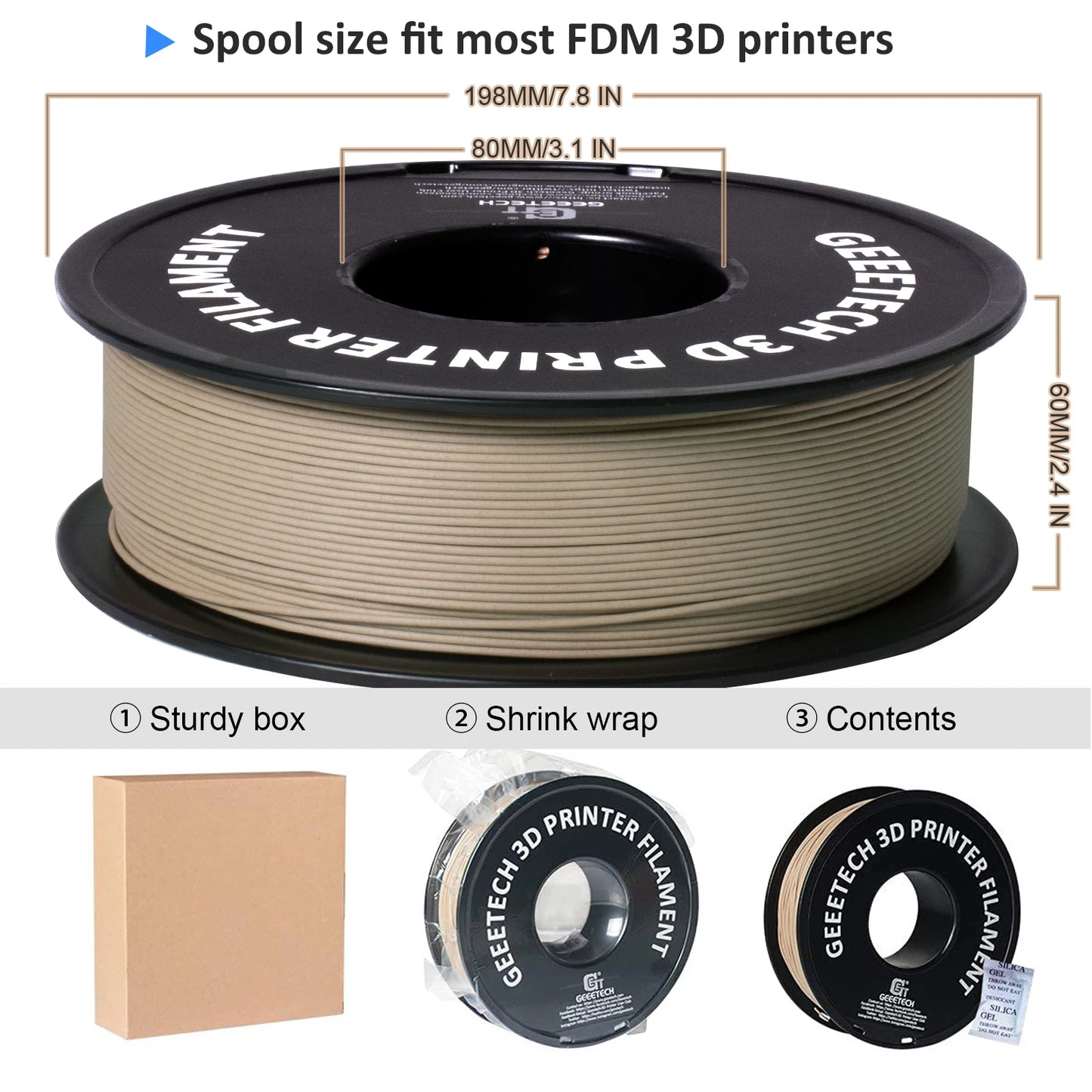 Geeetech Wood PLA Filament – 1.75mm, 1KG (2.2 lbs) Spool – Natural Wood Texture
