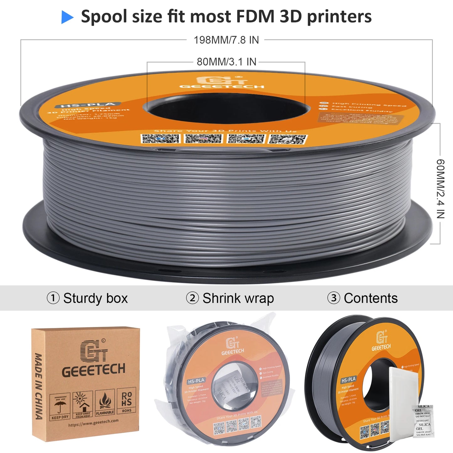 Geeetech High-Speed PLA Filament – 10KG Bulk Pack (10 × 1KG Spools, 1.75mm) – Fast Curing & Smooth Printing