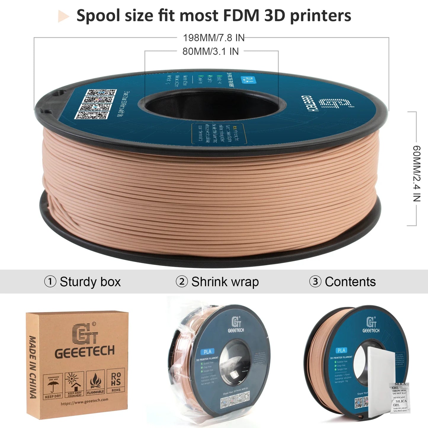 Geeetech Matte PLA Filament – 10KG Bulk Pack (10 × 1KG Spools, 1.75mm) – Smooth, Low-Gloss Finish