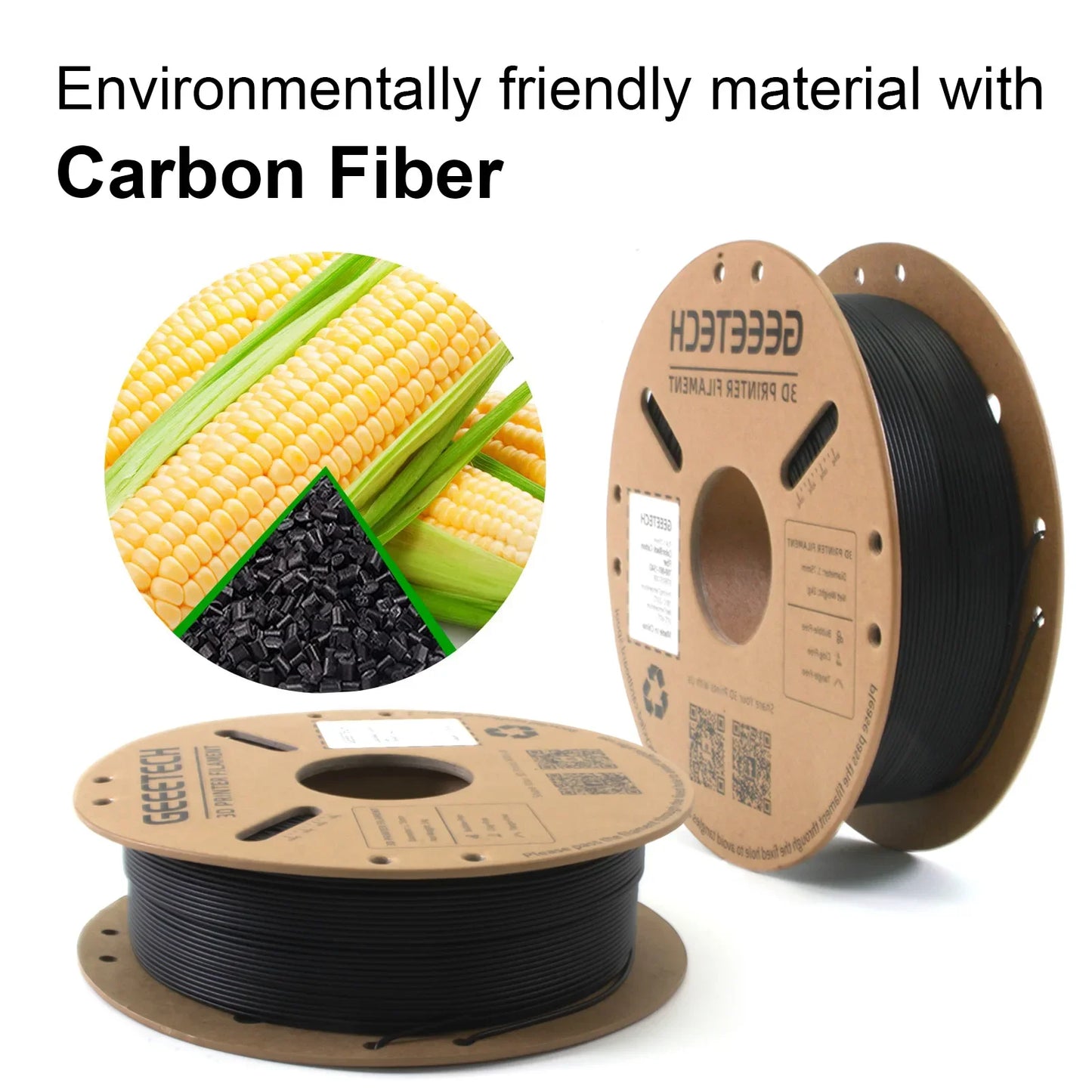 Geeetech Carbon Fiber PLA Filament – 1.75mm, 1KG (2.2 lbs) Spool – Reinforced for Strength & Stability