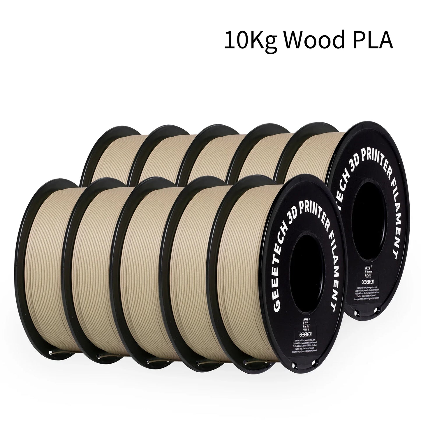 Geeetech Wood PLA Filament – 10KG Bulk Pack (10 × 1KG Spools, 1.75mm) – Natural Wood Texture for Realistic Prints