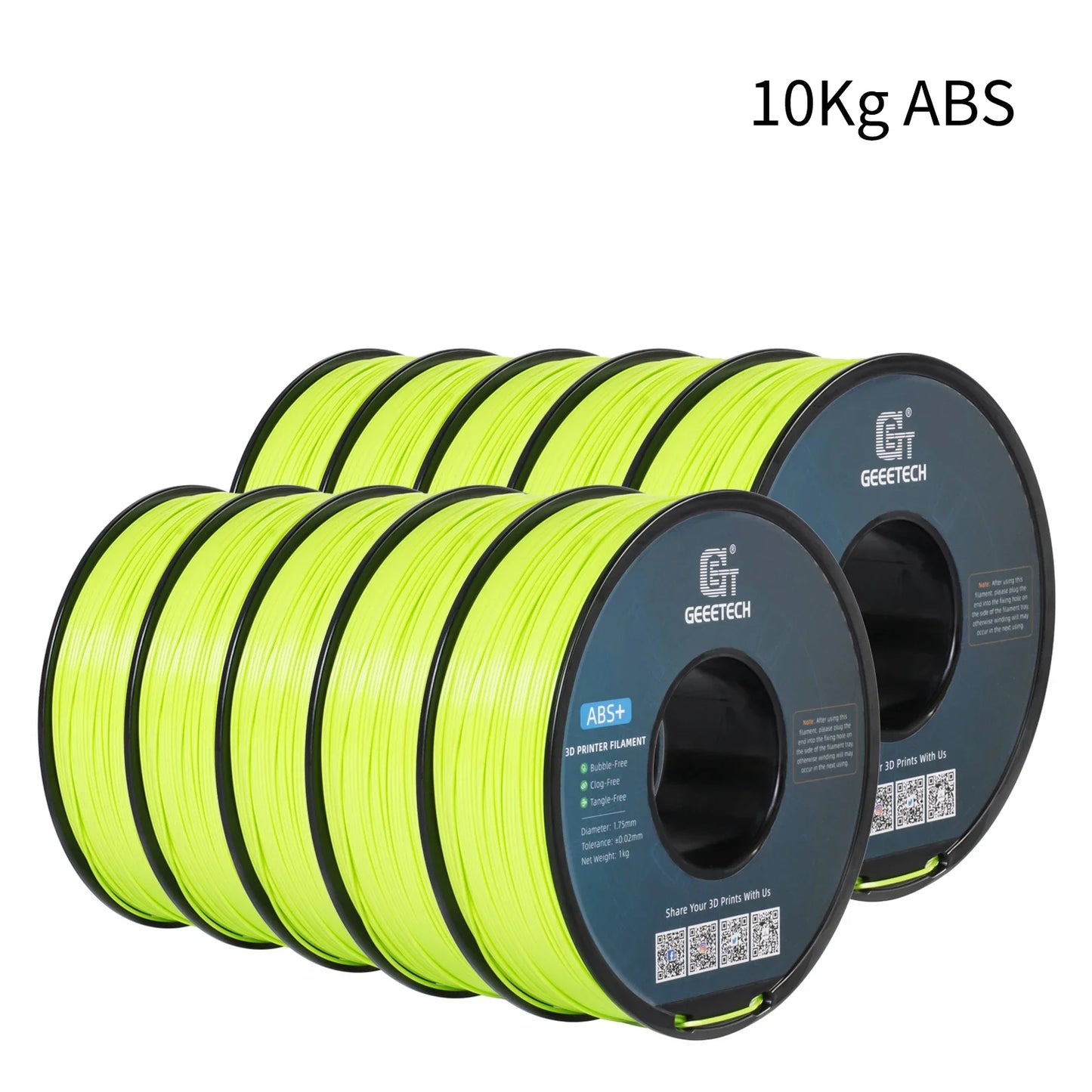 Geeetech ABS+ Filament – 10KG Bulk Pack (10 × 1KG Spools, 1.75mm) – Durable & Tangle-Free for Strong Prints