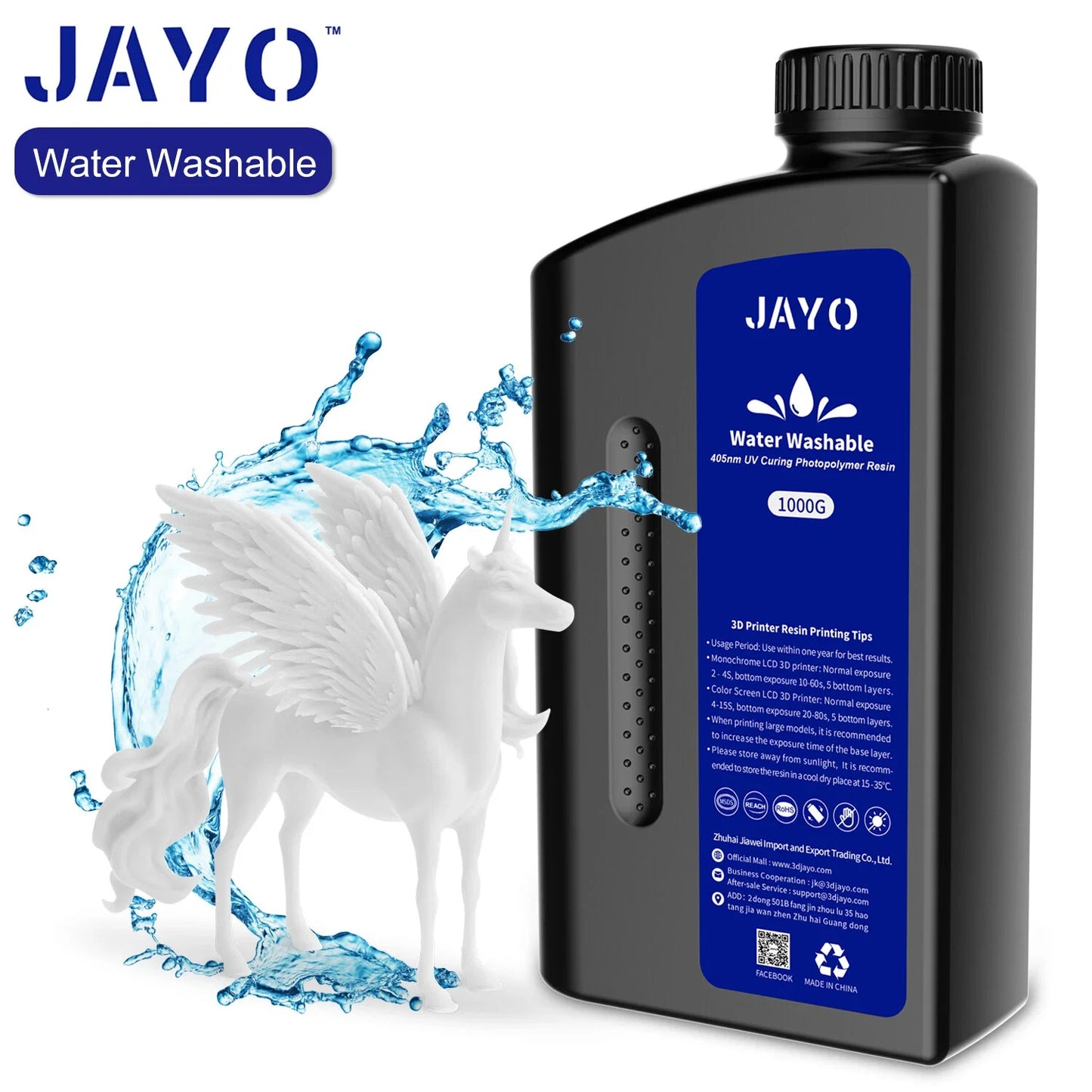 JAYO ABS-Like Standard 3D Printer Resin – 1KG – 395-405nm UV – Water Washable – High Precision & Fast Curing