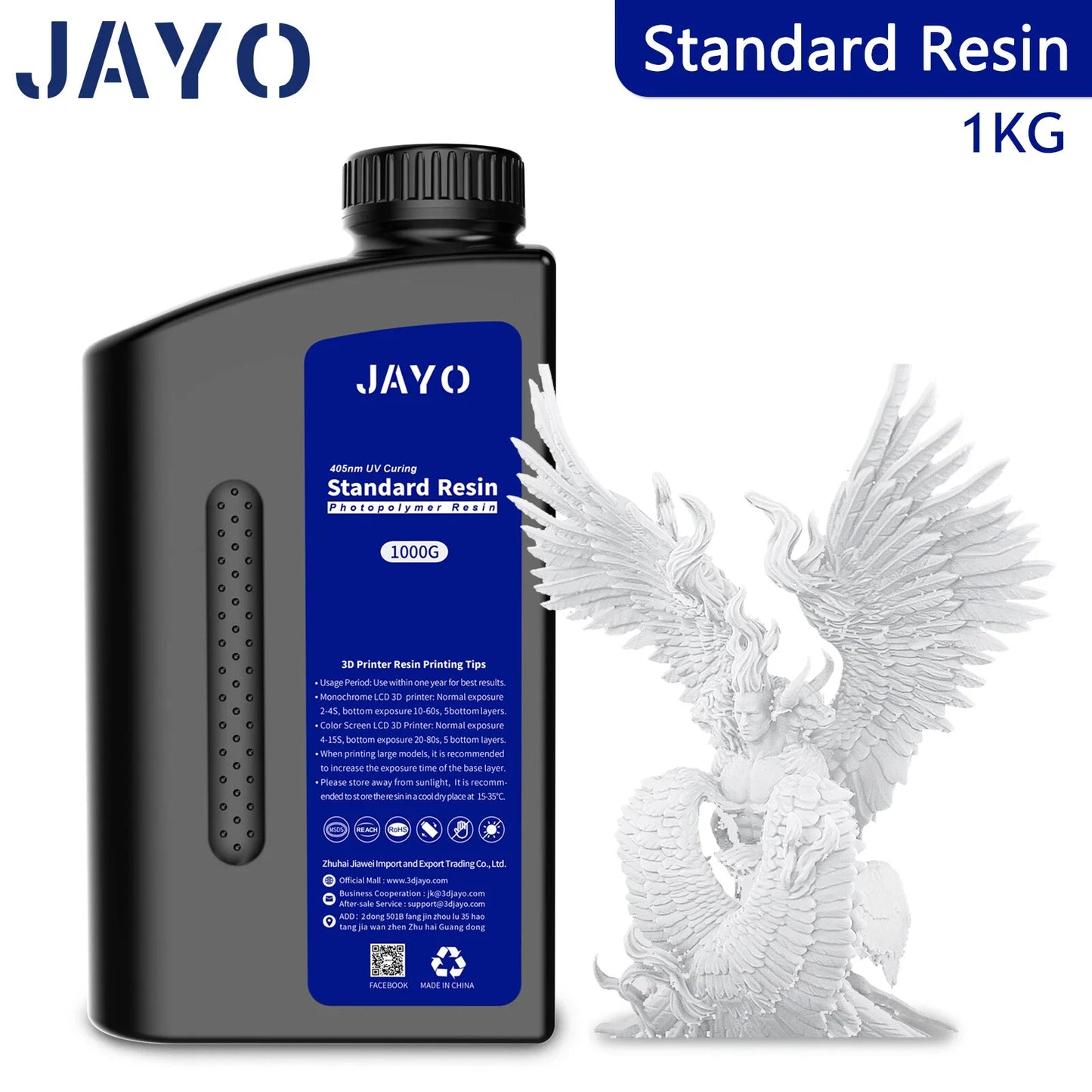 JAYO ABS-Like Standard 3D Printer Resin – 1KG – 395-405nm UV – Water Washable – High Precision & Fast Curing