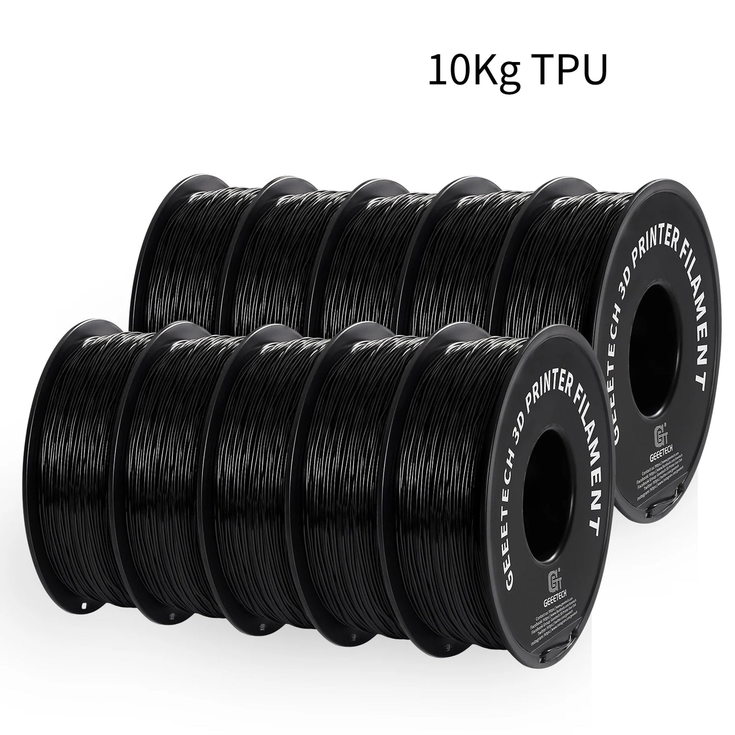 Geeetech TPU 3D Printer Filament – 10KG Bulk Pack (10 × 1KG Spools, 1.75mm) – Shore 95A, Flexible & Durable