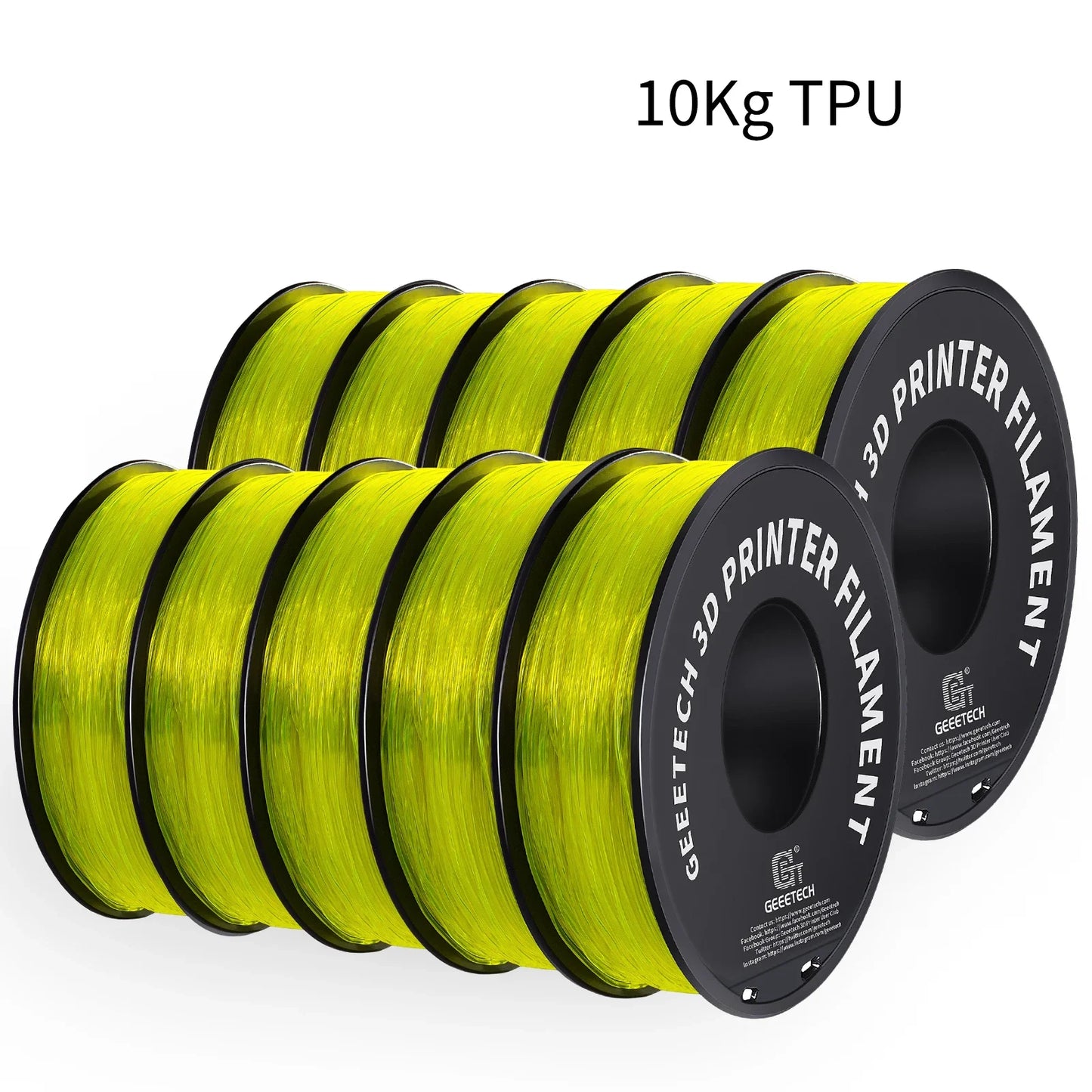 Geeetech TPU 3D Printer Filament – 10KG Bulk Pack (10 × 1KG Spools, 1.75mm) – Shore 95A, Flexible & Durable