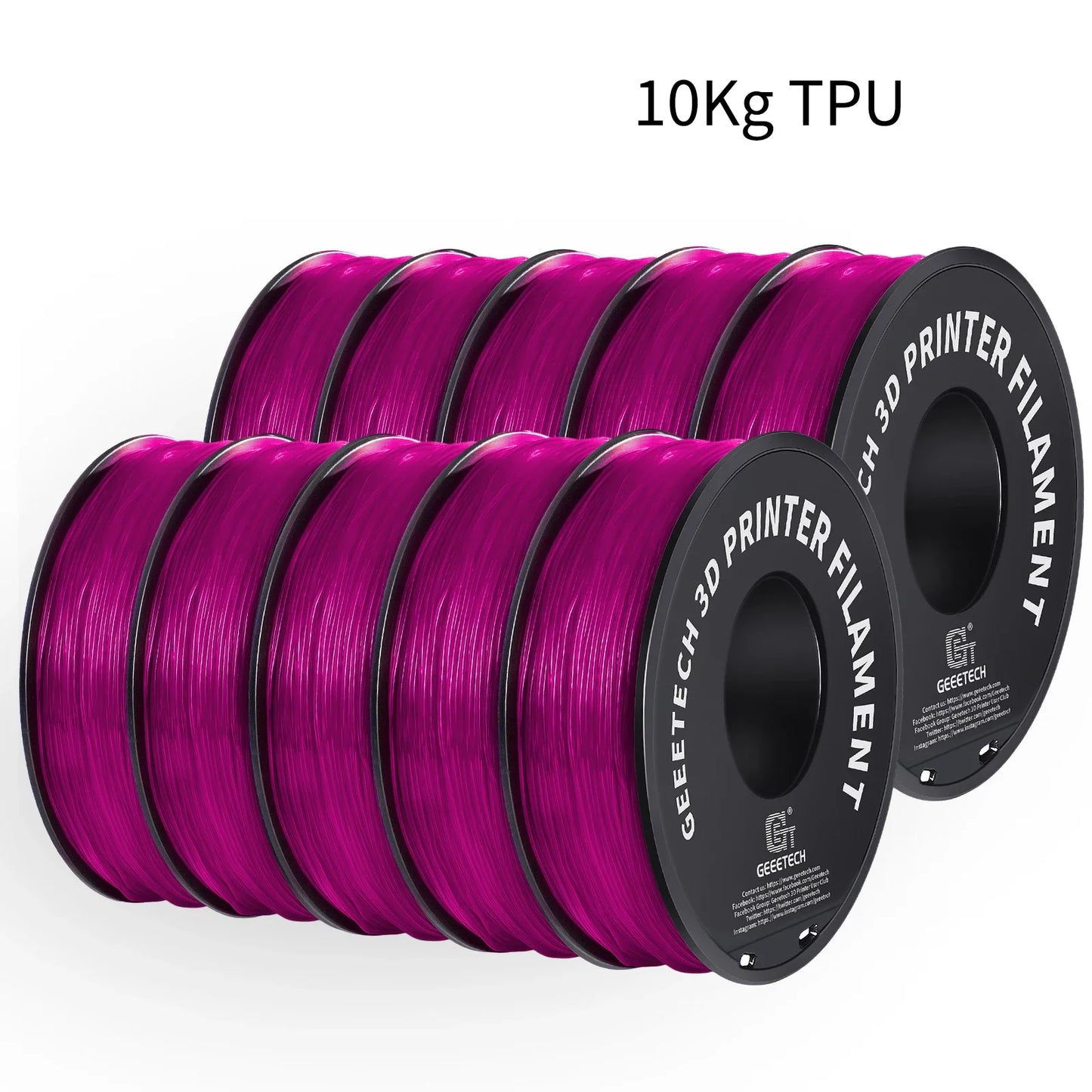 Geeetech TPU 3D Printer Filament – 10KG Bulk Pack (10 × 1KG Spools, 1.75mm) – Shore 95A, Flexible & Durable