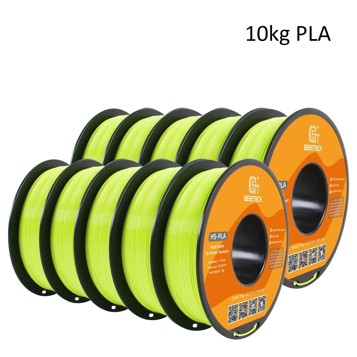 Geeetech High-Speed PLA Filament – 10KG Bulk Pack (10 × 1KG Spools, 1.75mm) – Fast Curing & Smooth Printing