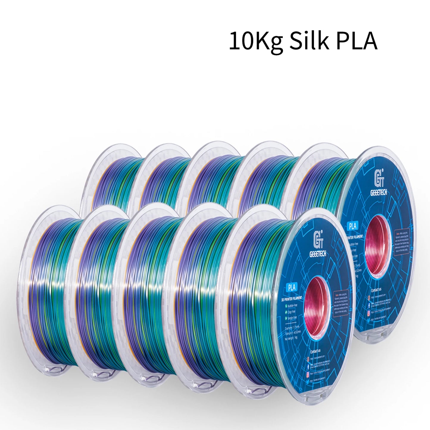 Geeetech Silk PLA Filament – 10KG Bulk Pack (10 × 1KG Spools, 1.75mm) – Glossy Finish for Decorative Prints