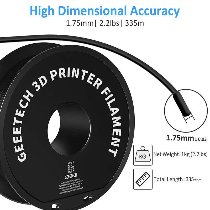 Geeetech Standard PLA Filament – 10KG Bulk Pack (10 × 1KG Spools, 1.75mm) – Tangle-Free, ±0.03mm Accuracy