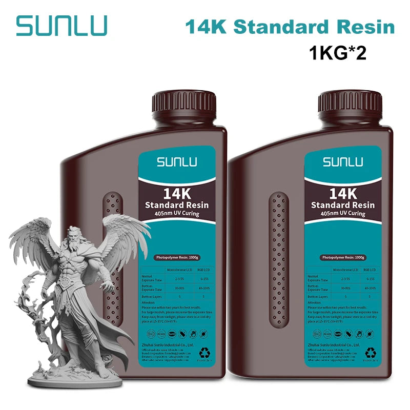SUNLU 14K Standard Resin 405nm UV for LCD 3D Printers – 2KG Pack (1KG x 2 Bottles)