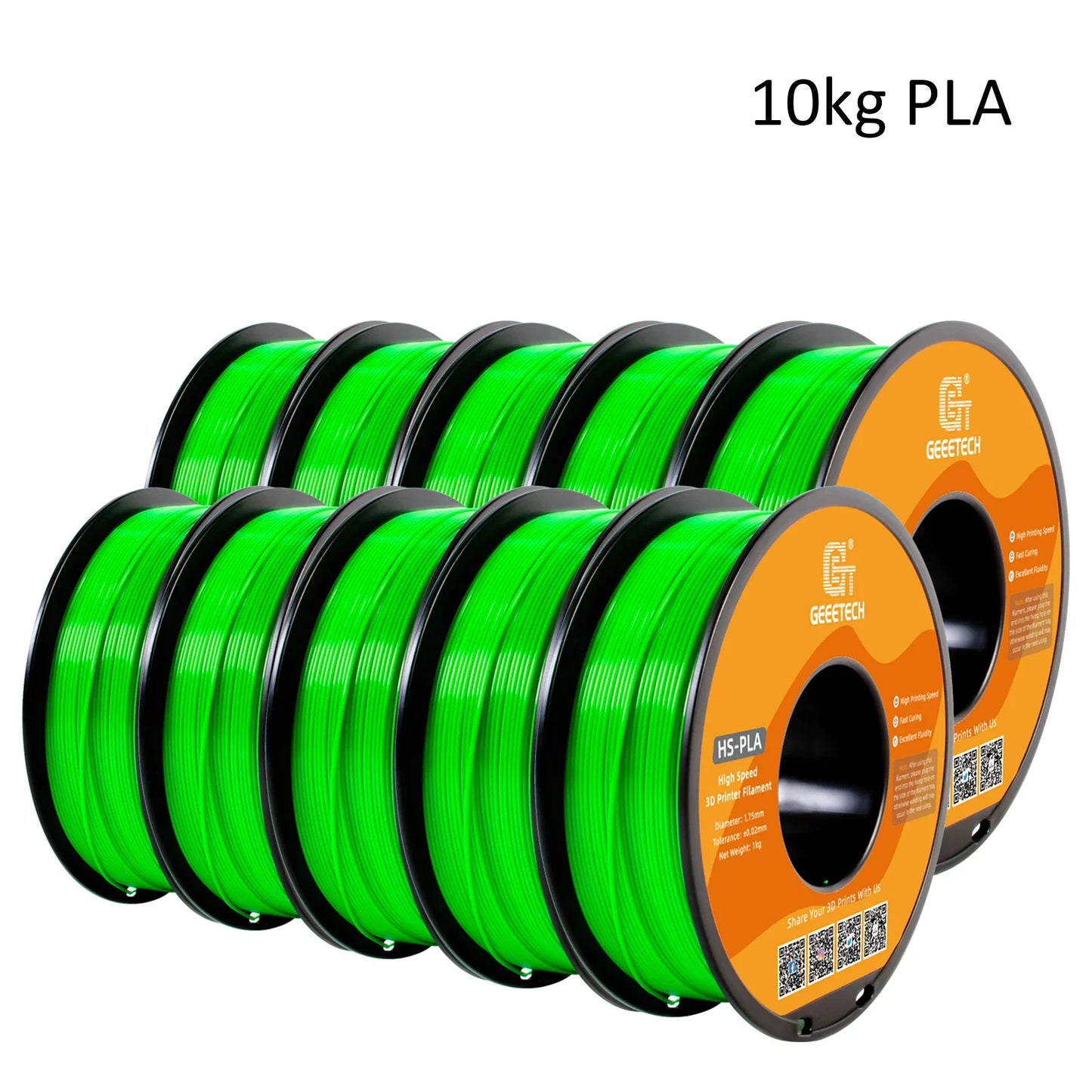 Geeetech High-Speed PLA Filament – 10KG Bulk Pack (10 × 1KG Spools, 1.75mm) – Fast Curing & Smooth Printing