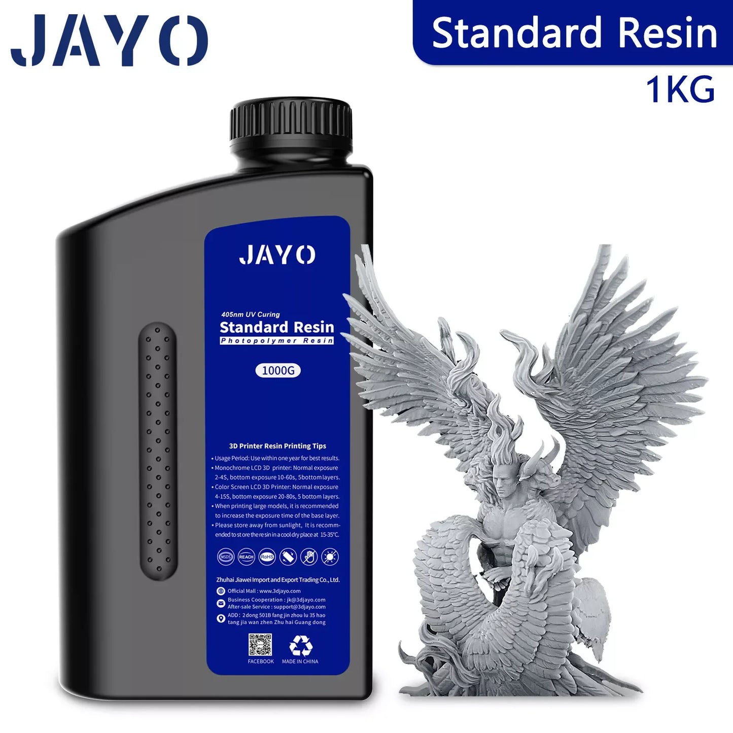 JAYO ABS-Like Standard 3D Printer Resin – 1KG – 395-405nm UV – Water Washable – High Precision & Fast Curing