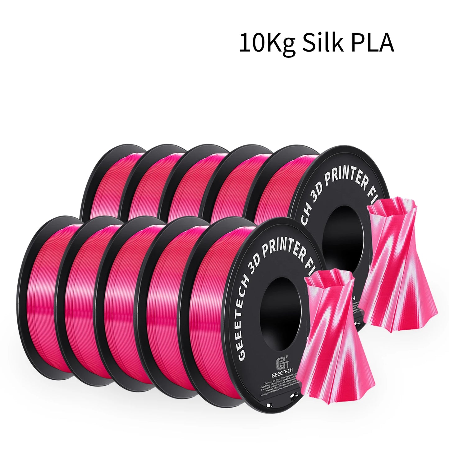 Geeetech Silk PLA Filament – 10KG Bulk Pack (10 × 1KG Spools, 1.75mm) – Glossy Finish for Decorative Prints