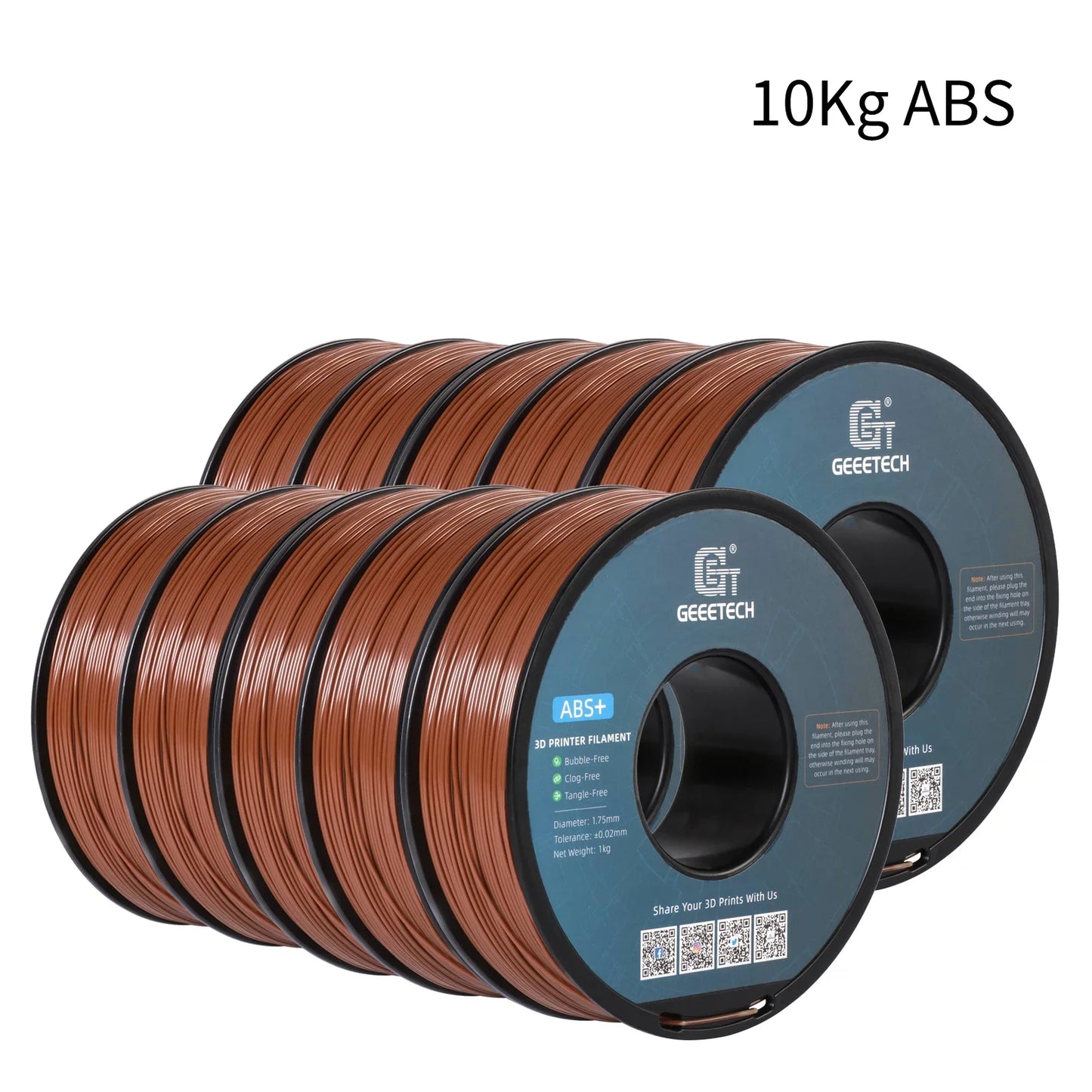 Geeetech ABS+ Filament – 10KG Bulk Pack (10 × 1KG Spools, 1.75mm) – Durable & Tangle-Free for Strong Prints