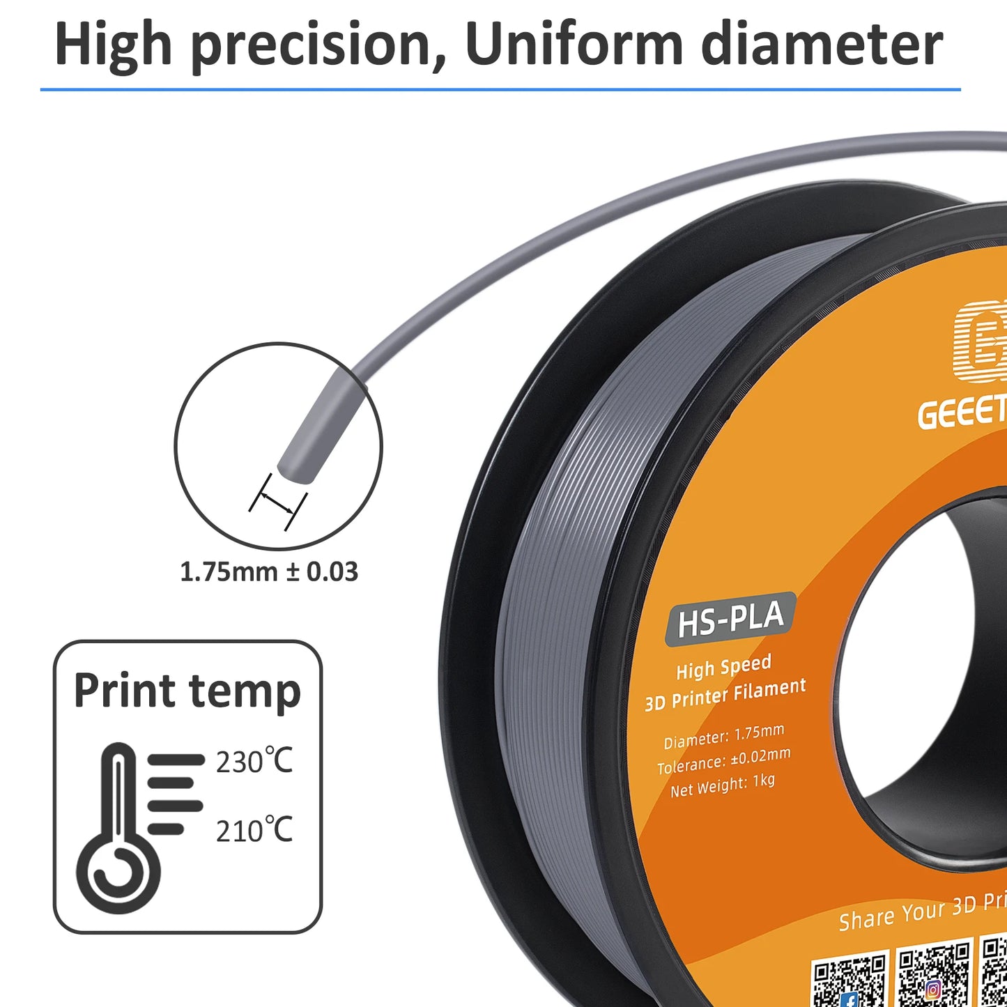 Geeetech High-Speed PLA Filament – 10KG Bulk Pack (10 × 1KG Spools, 1.75mm) – Fast Curing & Smooth Printing