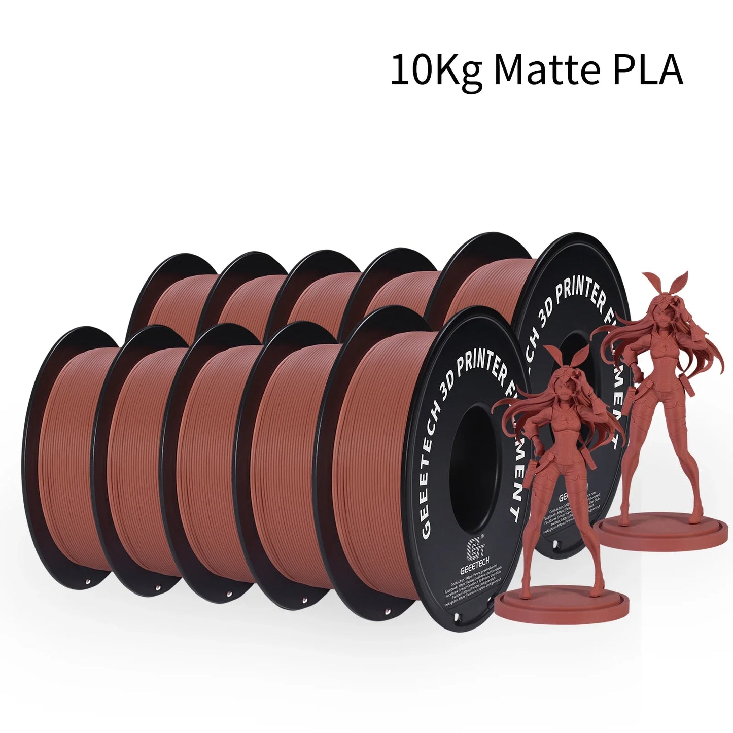 Geeetech Matte PLA Filament – 10KG Bulk Pack (10 × 1KG Spools, 1.75mm) – Smooth, Low-Gloss Finish