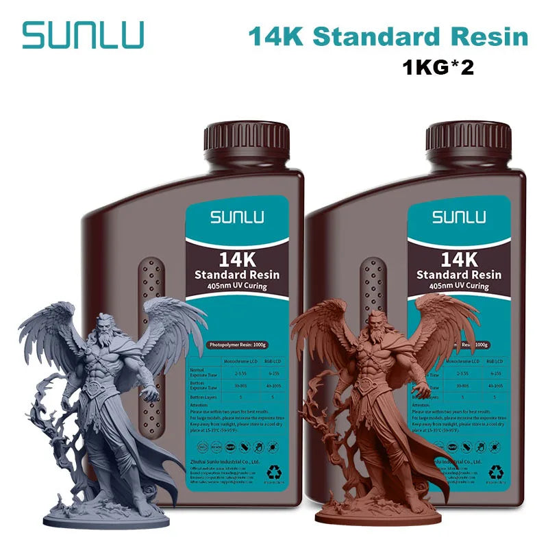 SUNLU 14K Standard Resin 405nm UV for LCD 3D Printers – 2KG Pack (1KG x 2 Bottles)