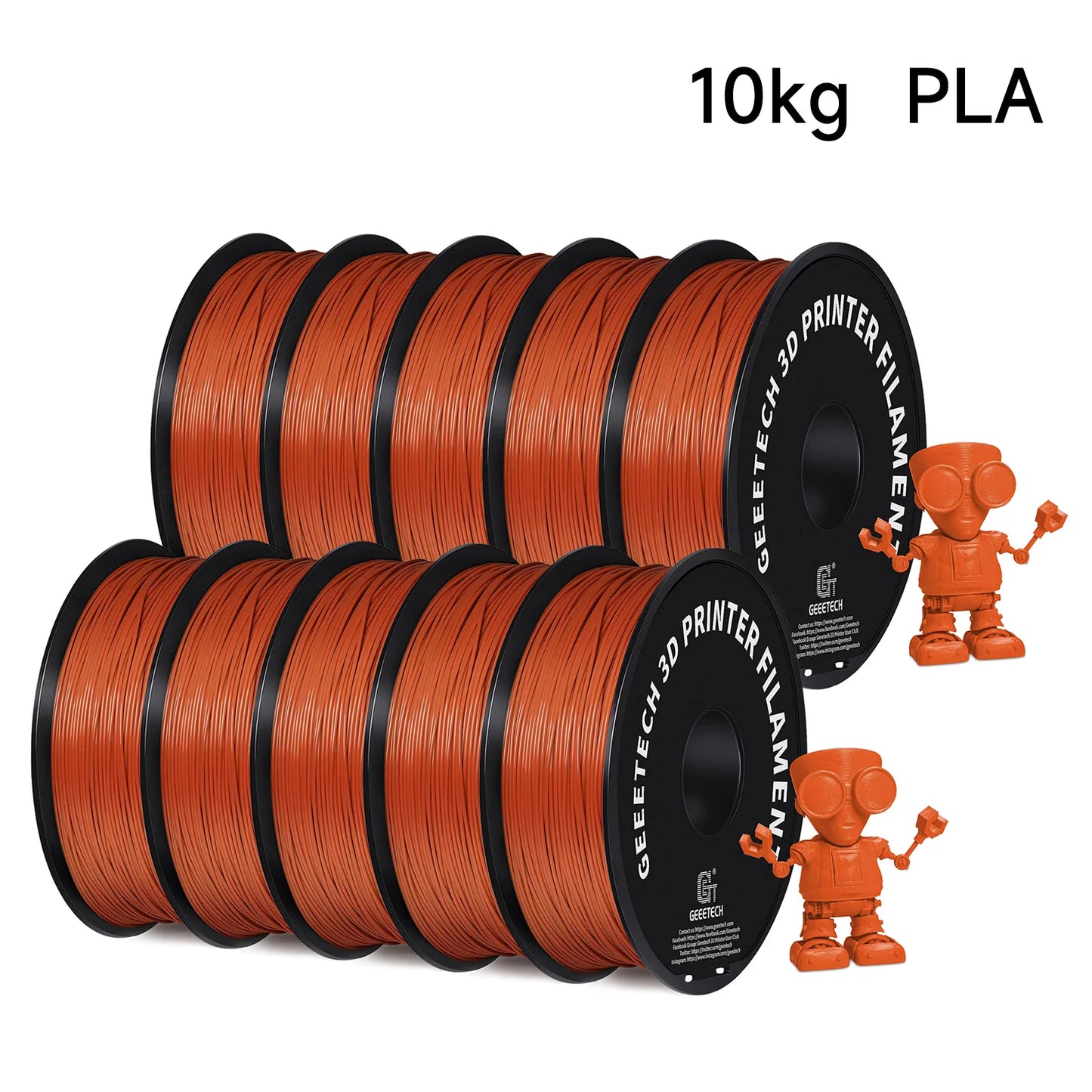 Geeetech Standard PLA Filament – 10KG Bulk Pack (10 × 1KG Spools, 1.75mm) – Tangle-Free, ±0.03mm Accuracy