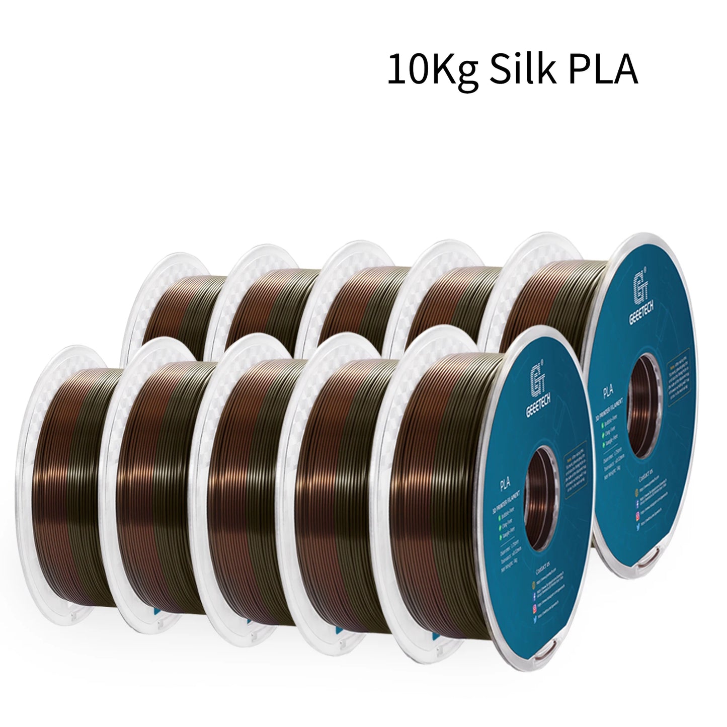 Geeetech Silk PLA Filament – 10KG Bulk Pack (10 × 1KG Spools, 1.75mm) – Glossy Finish for Decorative Prints