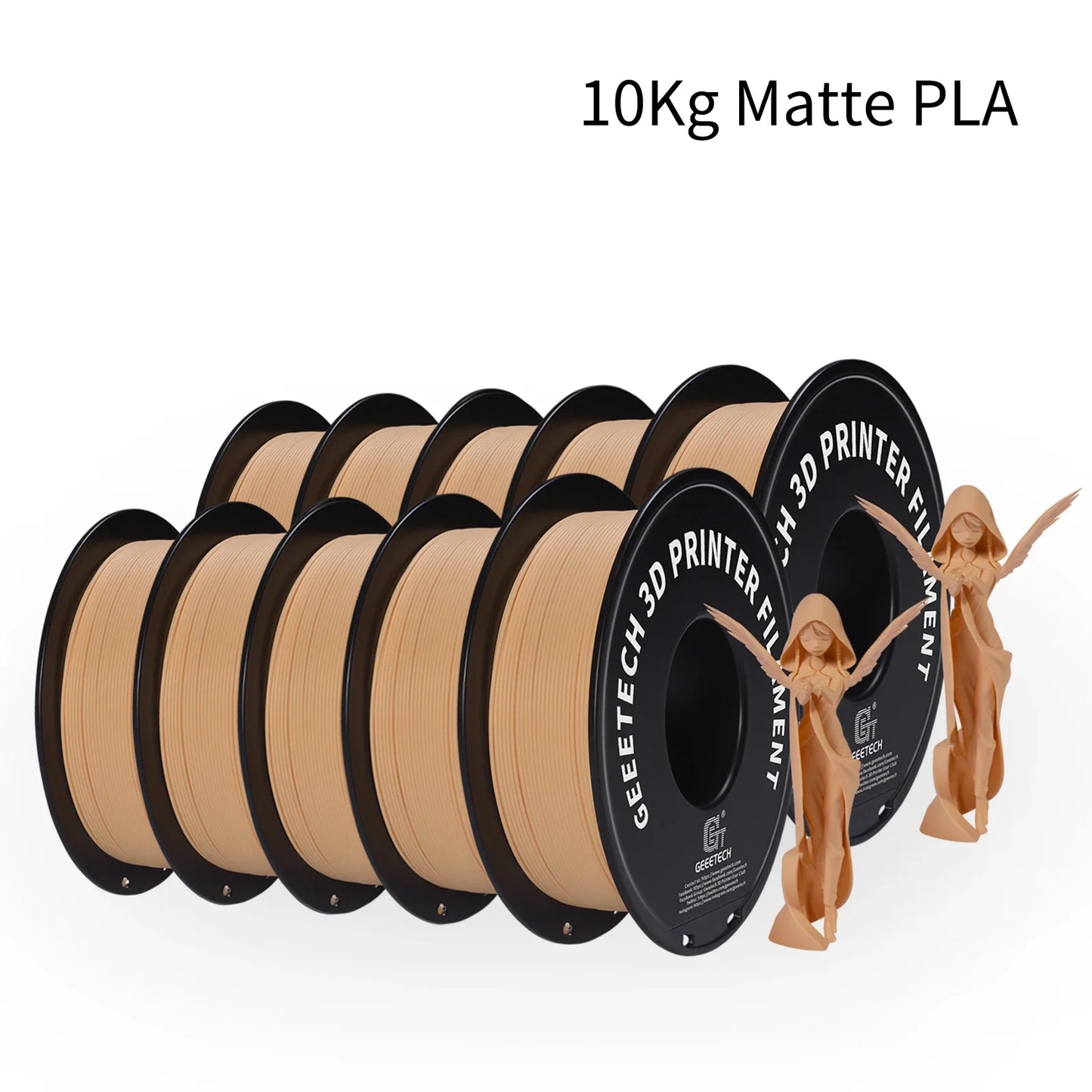 Geeetech Matte PLA Filament – 10KG Bulk Pack (10 × 1KG Spools, 1.75mm) – Smooth, Low-Gloss Finish