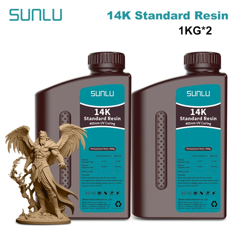 SUNLU 14K Standard Resin 405nm UV for LCD 3D Printers – 2KG Pack (1KG x 2 Bottles)