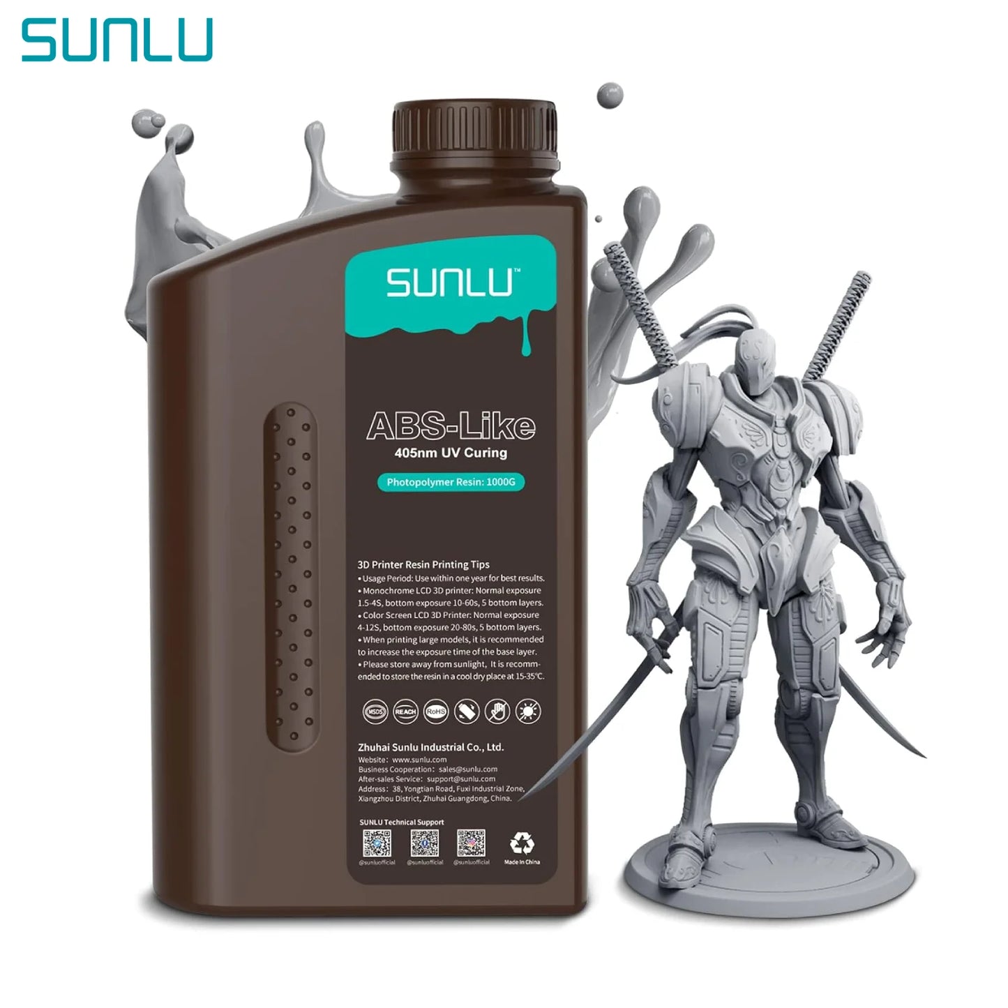 SUNLU ABS-Like UV Resin 1KG – Low Odor, High Strength, Smooth Surface (405nm)