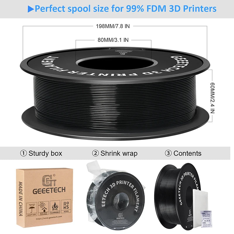 Geeetech Standard PLA Filament – 10KG Bulk Pack (10 × 1KG Spools, 1.75mm) – Tangle-Free, ±0.03mm Accuracy