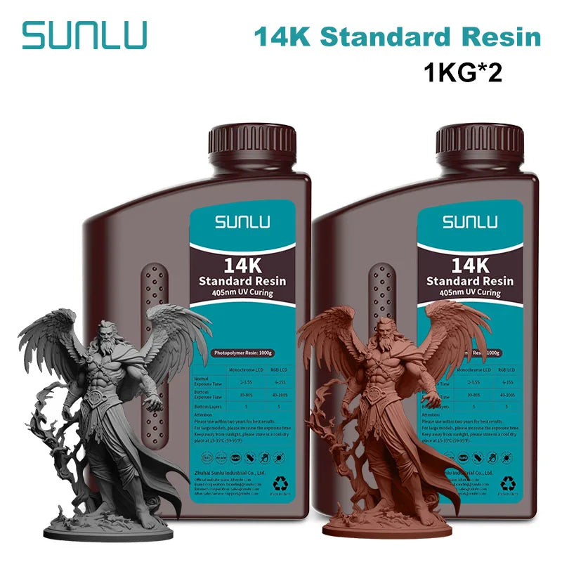 SUNLU 14K Standard Resin 405nm UV for LCD 3D Printers – 2KG Pack (1KG x 2 Bottles)