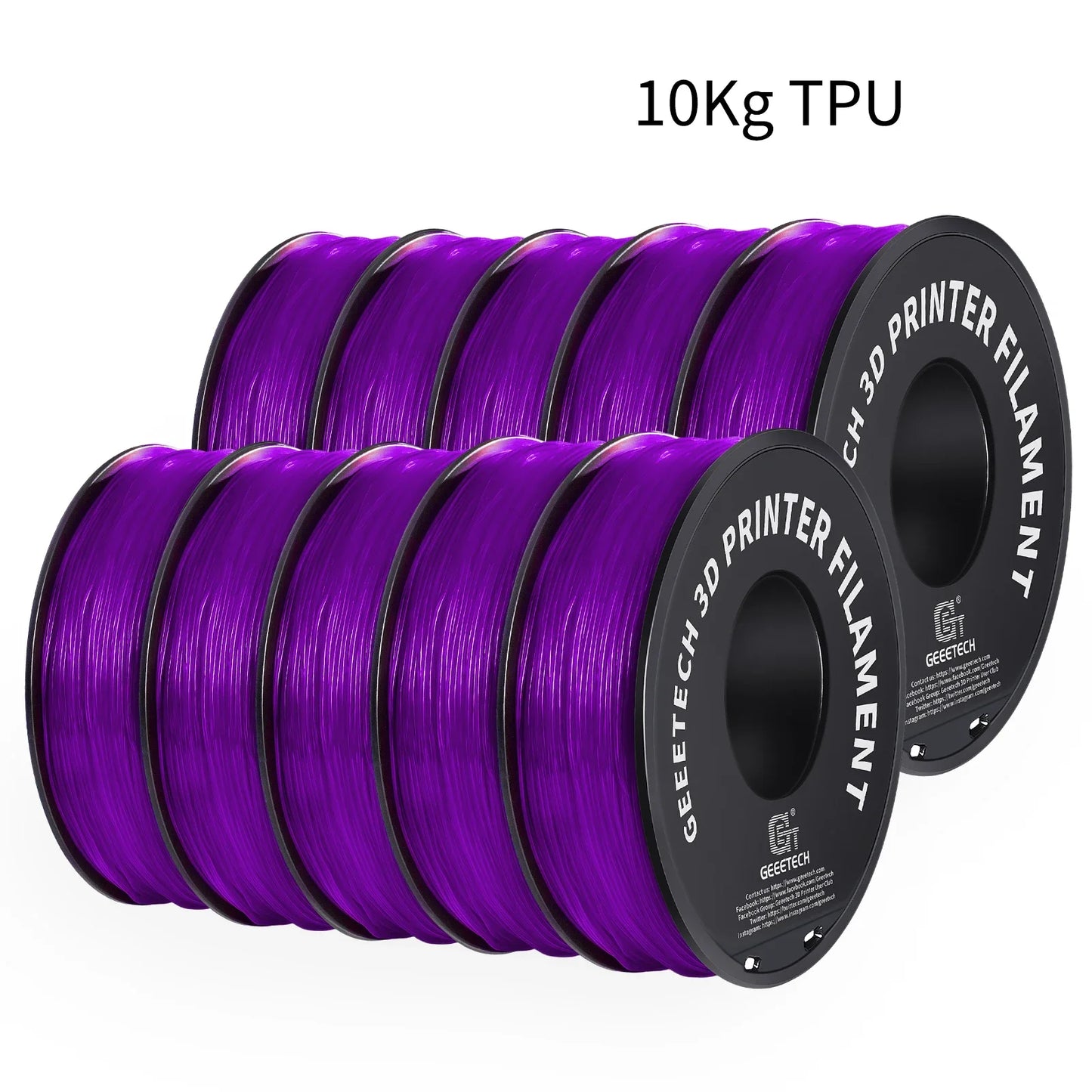 Geeetech TPU 3D Printer Filament – 10KG Bulk Pack (10 × 1KG Spools, 1.75mm) – Shore 95A, Flexible & Durable