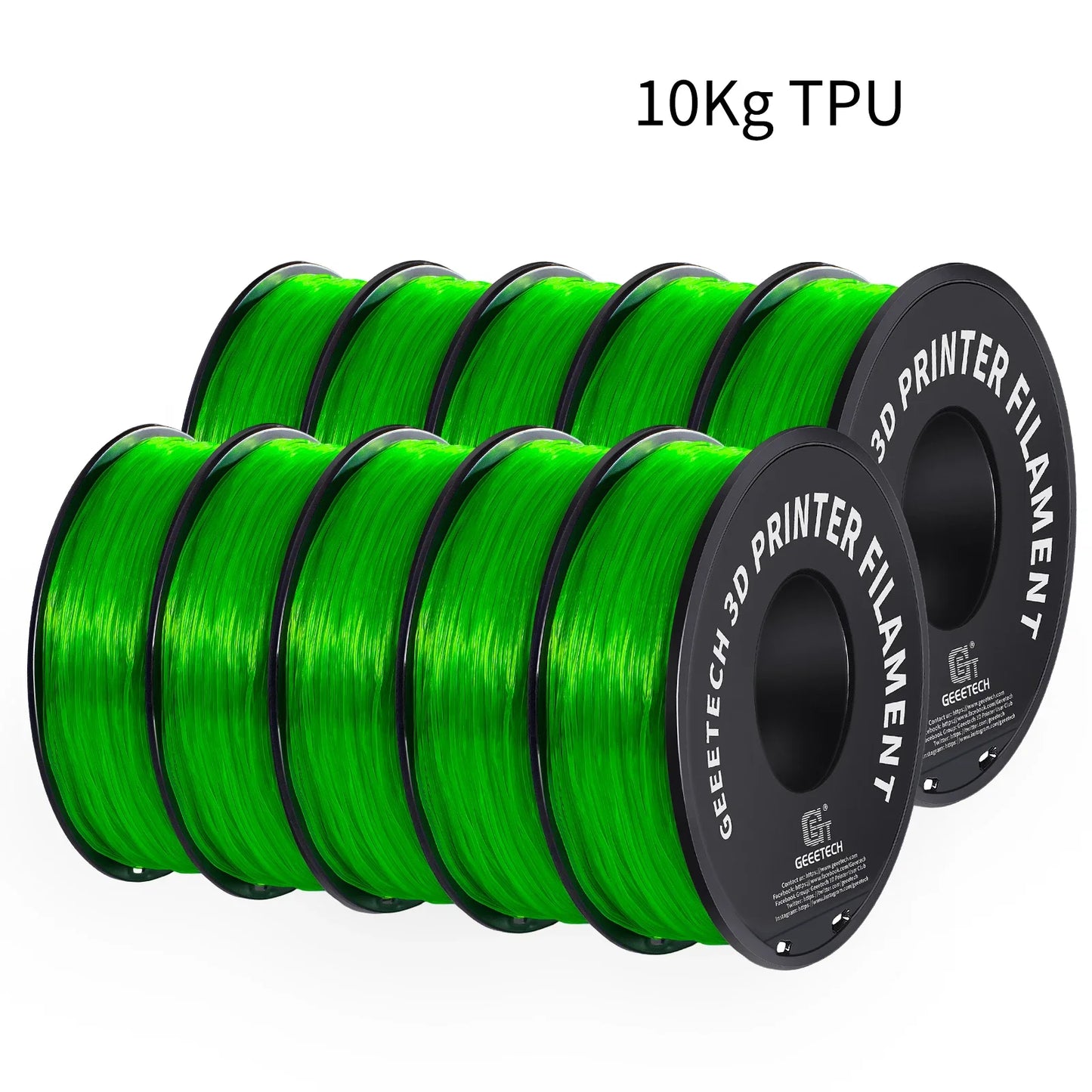 Geeetech TPU 3D Printer Filament – 10KG Bulk Pack (10 × 1KG Spools, 1.75mm) – Shore 95A, Flexible & Durable
