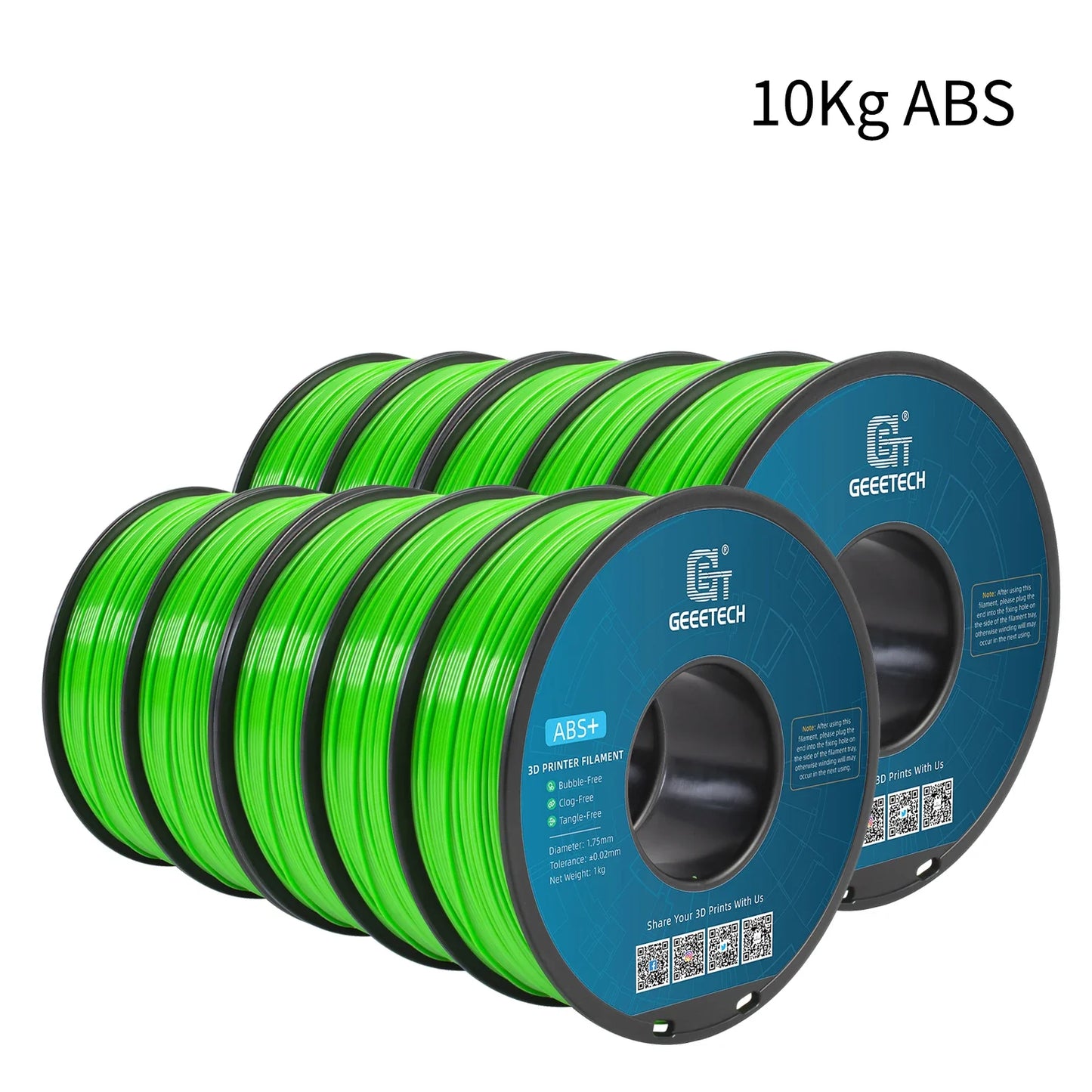 Geeetech ABS+ Filament – 10KG Bulk Pack (10 × 1KG Spools, 1.75mm) – Durable & Tangle-Free for Strong Prints