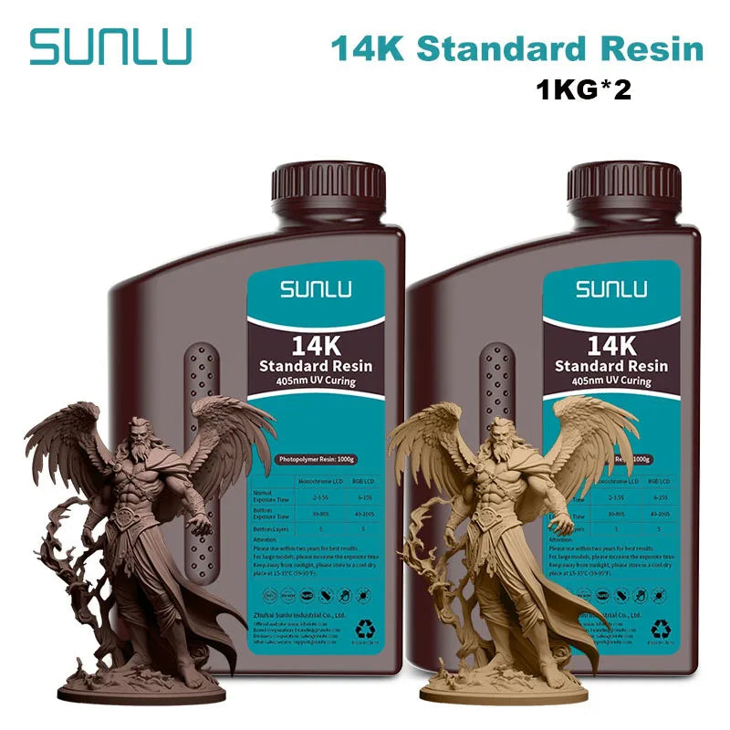 SUNLU 14K Standard Resin 405nm UV for LCD 3D Printers – 2KG Pack (1KG x 2 Bottles)